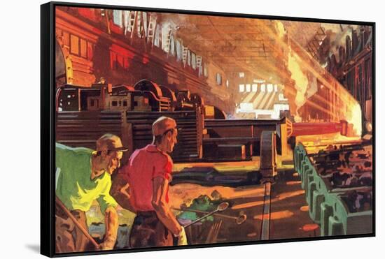Workers in Steel Mill-null-Framed Stretched Canvas