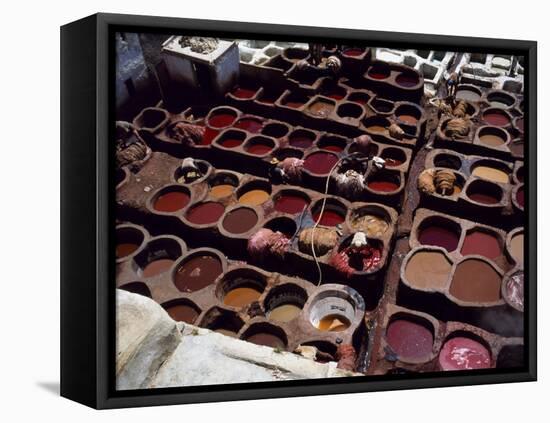 Workers in the Dyeing Pits of a Leather Tannery, Fez, Morocco-Susanna Wyatt-Framed Stretched Canvas