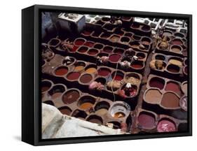 Workers in the Dyeing Pits of a Leather Tannery, Fez, Morocco-Susanna Wyatt-Framed Stretched Canvas