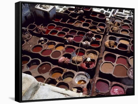 Workers in the Dyeing Pits of a Leather Tannery, Fez, Morocco-Susanna Wyatt-Framed Stretched Canvas