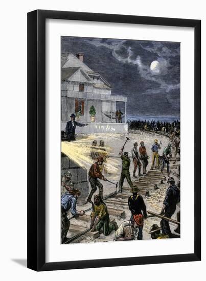 Workers Laying Railroad Track to Transport Wounded President Garfield to Elberon, Nj, 1881-null-Framed Giclee Print