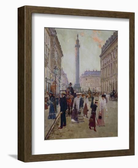 Workers Leaving Maison Paquin, in Rue De La Paix, with Place Vendomen in Background, 1906-Jean Béraud-Framed Giclee Print