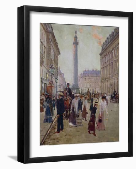 Workers Leaving Maison Paquin, in Rue De La Paix, with Place Vendomen in Background, 1906-Jean Béraud-Framed Giclee Print