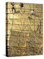 Workers on Bamboo Scaffolding Applying Fresh Gold Leaf to the Shwedagon Pagoda, Yangon, Myanmar-Upperhall-Stretched Canvas