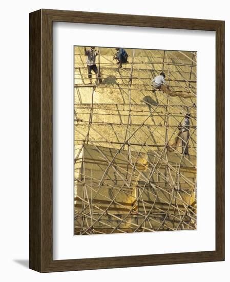 Workers on Bamboo Scaffolding Applying Fresh Gold Leaf to the Shwedagon Pagoda, Yangon, Myanmar-Upperhall-Framed Photographic Print