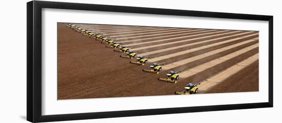 Workers on Combines Harvest Soybeans in Correntina, Northern Brazil-null-Framed Photographic Print