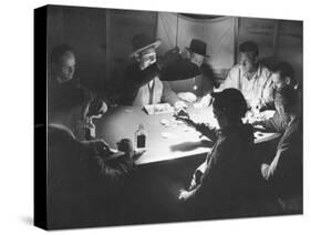 Workers on the Fort Blanding Site Playing a Game of Poker-Thomas D^ Mcavoy-Stretched Canvas