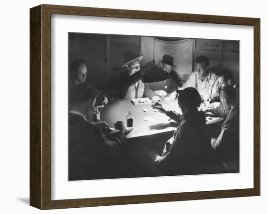 Workers on the Fort Blanding Site Playing a Game of Poker-Thomas D^ Mcavoy-Framed Photographic Print