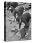 Workers Paving Sidewalk in Front of Stalin Statue Are Making Highest Salaries at 24 Cents Per Hour-Ralph Crane-Stretched Canvas
