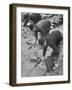 Workers Paving Sidewalk in Front of Stalin Statue Are Making Highest Salaries at 24 Cents Per Hour-Ralph Crane-Framed Photographic Print