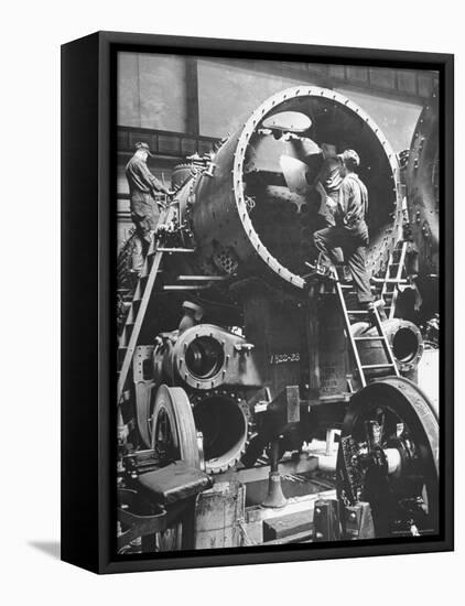 Workers Putting Together the Boiler Tube Portion of an 0-8-0 Switching Locomotive-Andreas Feininger-Framed Stretched Canvas