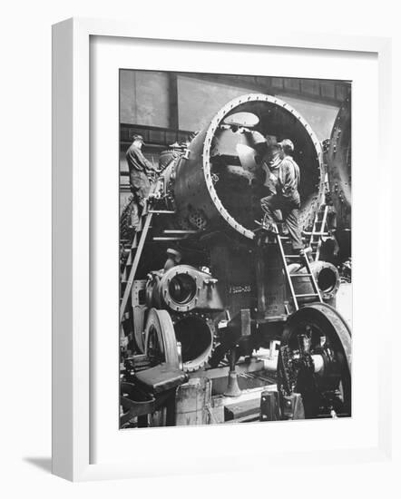 Workers Putting Together the Boiler Tube Portion of an 0-8-0 Switching Locomotive-Andreas Feininger-Framed Photographic Print