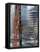 Workers Service Crane Across Street from National Bank Building under Construction on Park Ave-Dmitri Kessel-Framed Stretched Canvas