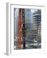 Workers Service Crane Across Street from National Bank Building under Construction on Park Ave-Dmitri Kessel-Framed Photographic Print