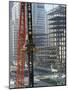 Workers Service Crane Across Street from National Bank Building under Construction on Park Ave-Dmitri Kessel-Mounted Photographic Print