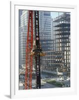 Workers Service Crane Across Street from National Bank Building under Construction on Park Ave-Dmitri Kessel-Framed Photographic Print