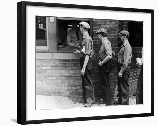 Workers Showing Tags to Enter Gate at Steel Plant-Alfred Eisenstaedt-Framed Photographic Print