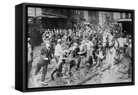 Workers Storm Car In Philadelphia Transportation Strike-null-Framed Stretched Canvas