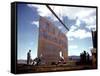 Workers Watching as Steel Beam is Raised High Above During Sub Assembling of Ship at Shipyard-Hansel Mieth-Framed Stretched Canvas