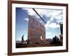 Workers Watching as Steel Beam is Raised High Above During Sub Assembling of Ship at Shipyard-Hansel Mieth-Framed Photographic Print