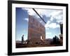 Workers Watching as Steel Beam is Raised High Above During Sub Assembling of Ship at Shipyard-Hansel Mieth-Framed Photographic Print