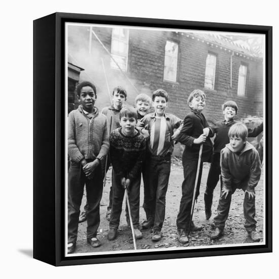 Working Class Children Playing Together in Sheffield-Henry Grant-Framed Stretched Canvas