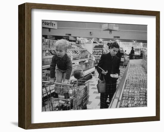 Working Mother Jennie Magill Shopping with Her Children at the Super Market-null-Framed Photographic Print