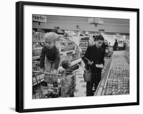 Working Mother Jennie Magill Shopping with Her Children at the Super Market-null-Framed Photographic Print