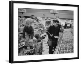 Working Mother Jennie Magill Shopping with Her Children at the Super Market-null-Framed Photographic Print