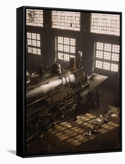 Working on a locomotive at the 40th Street railroad shops, Chicago, 1942-Jack Delano-Framed Stretched Canvas
