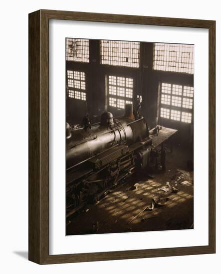 Working on a locomotive at the 40th Street railroad shops, Chicago, 1942-Jack Delano-Framed Giclee Print