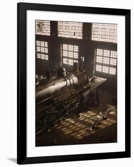 Working on a locomotive at the 40th Street railroad shops, Chicago, 1942-Jack Delano-Framed Giclee Print