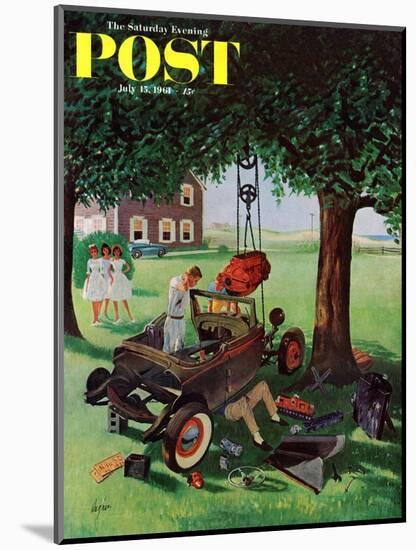 "Working on the Jalopy," Saturday Evening Post Cover, July 15, 1961-George Hughes-Mounted Giclee Print