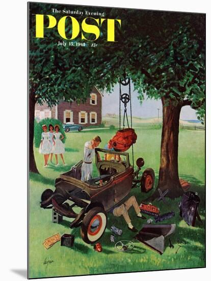 "Working on the Jalopy," Saturday Evening Post Cover, July 15, 1961-George Hughes-Mounted Giclee Print