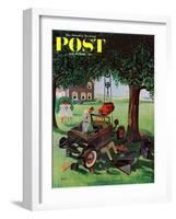 "Working on the Jalopy," Saturday Evening Post Cover, July 15, 1961-George Hughes-Framed Giclee Print