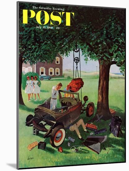 "Working on the Jalopy," Saturday Evening Post Cover, July 15, 1961-George Hughes-Mounted Giclee Print