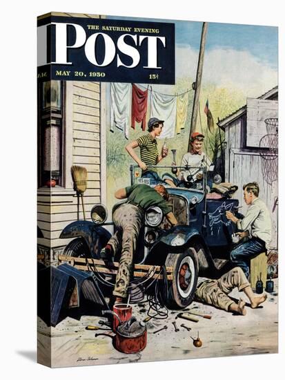 "Working on the Jalopy" Saturday Evening Post Cover, May 20, 1950-Stevan Dohanos-Stretched Canvas