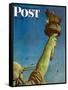 "Working on the Statue of Liberty" Saturday Evening Post Cover, July 6,1946-Norman Rockwell-Framed Stretched Canvas