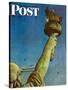 "Working on the Statue of Liberty" Saturday Evening Post Cover, July 6,1946-Norman Rockwell-Stretched Canvas