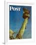 "Working on the Statue of Liberty" Saturday Evening Post Cover, July 6,1946-Norman Rockwell-Framed Giclee Print