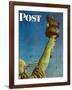 "Working on the Statue of Liberty" Saturday Evening Post Cover, July 6,1946-Norman Rockwell-Framed Giclee Print