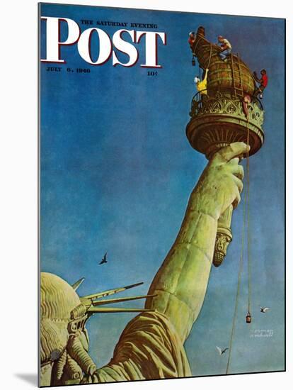 "Working on the Statue of Liberty" Saturday Evening Post Cover, July 6,1946-Norman Rockwell-Mounted Giclee Print