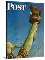 "Working on the Statue of Liberty" Saturday Evening Post Cover, July 6,1946-Norman Rockwell-Stretched Canvas