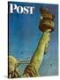 "Working on the Statue of Liberty" Saturday Evening Post Cover, July 6,1946-Norman Rockwell-Stretched Canvas