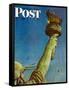 "Working on the Statue of Liberty" Saturday Evening Post Cover, July 6,1946-Norman Rockwell-Framed Stretched Canvas