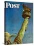 "Working on the Statue of Liberty" Saturday Evening Post Cover, July 6,1946-Norman Rockwell-Stretched Canvas