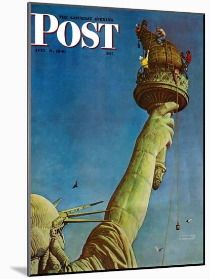 "Working on the Statue of Liberty" Saturday Evening Post Cover, July 6,1946-Norman Rockwell-Mounted Giclee Print