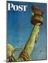 "Working on the Statue of Liberty" Saturday Evening Post Cover, July 6,1946-Norman Rockwell-Mounted Giclee Print