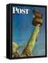 "Working on the Statue of Liberty" Saturday Evening Post Cover, July 6,1946-Norman Rockwell-Framed Stretched Canvas