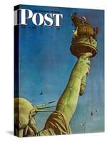 "Working on the Statue of Liberty" Saturday Evening Post Cover, July 6,1946-Norman Rockwell-Stretched Canvas